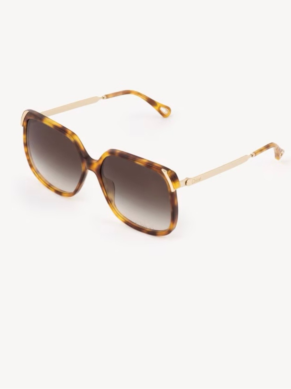 Chloe Aly Tortoiseshell Square Sunglasses with Gold Temples